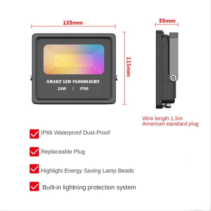 24W Bluetooth Floodlight LED Colorful Mobile Phone Smart Floodlight Dimming Color Tone Voice Remote Control Waterproof Spotlight