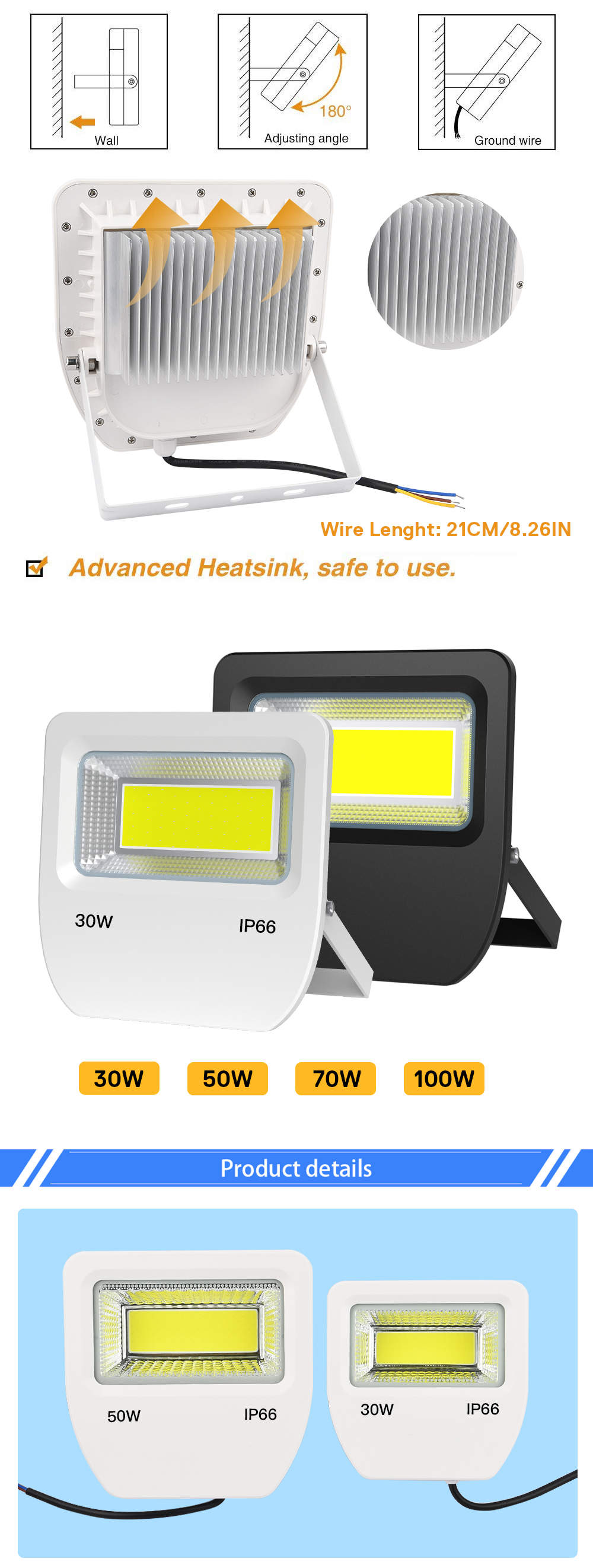 LED FloodLight 30W 50W 100W Reflector LED Flood Light Spotlight Wall Outdoor Lighting Waterproof IP66