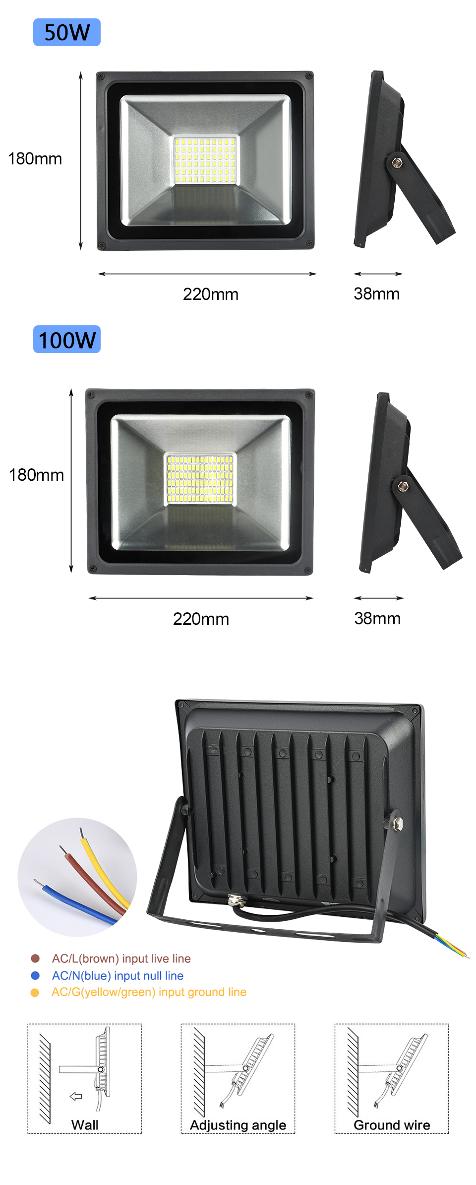 Led Flood Light 220V/110V Outdoor Spotlight Floodlight 100W 50W 10W 20W 30W Wall Lamp Reflector IP65 Waterproof Garden Lighting