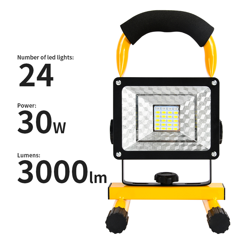 Rechargeable Floodlight 30W 24 led Spot light Waterproof Outdoor lights with charger By 18650 Battery construction Spot lamp