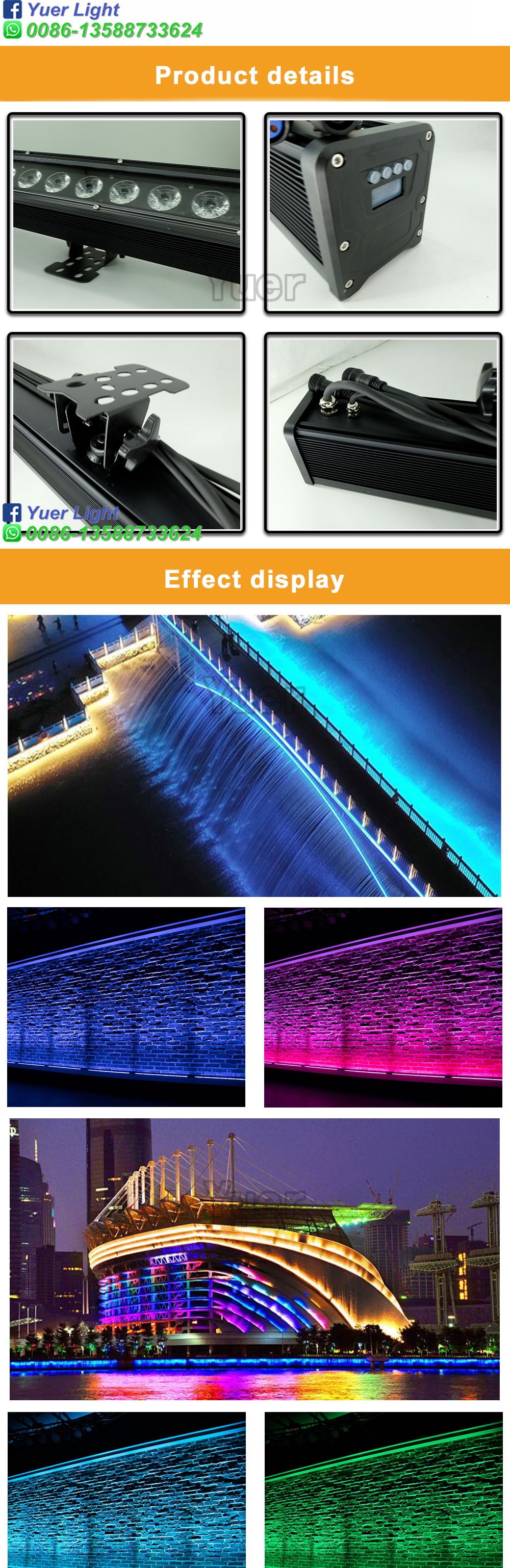 Waterproof outdoor Wall Washer Stage Lighting 18pcs LED Light Bar RGBWA-UV 6in1 Wash For Bar Disco Party LED Wash Wall Light