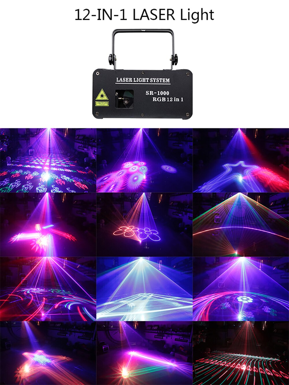 1.5W 12-in-1 Full-color Animation Laser Light Sound Control Laser Light KTV Stage Squipment 12 Laser Effects