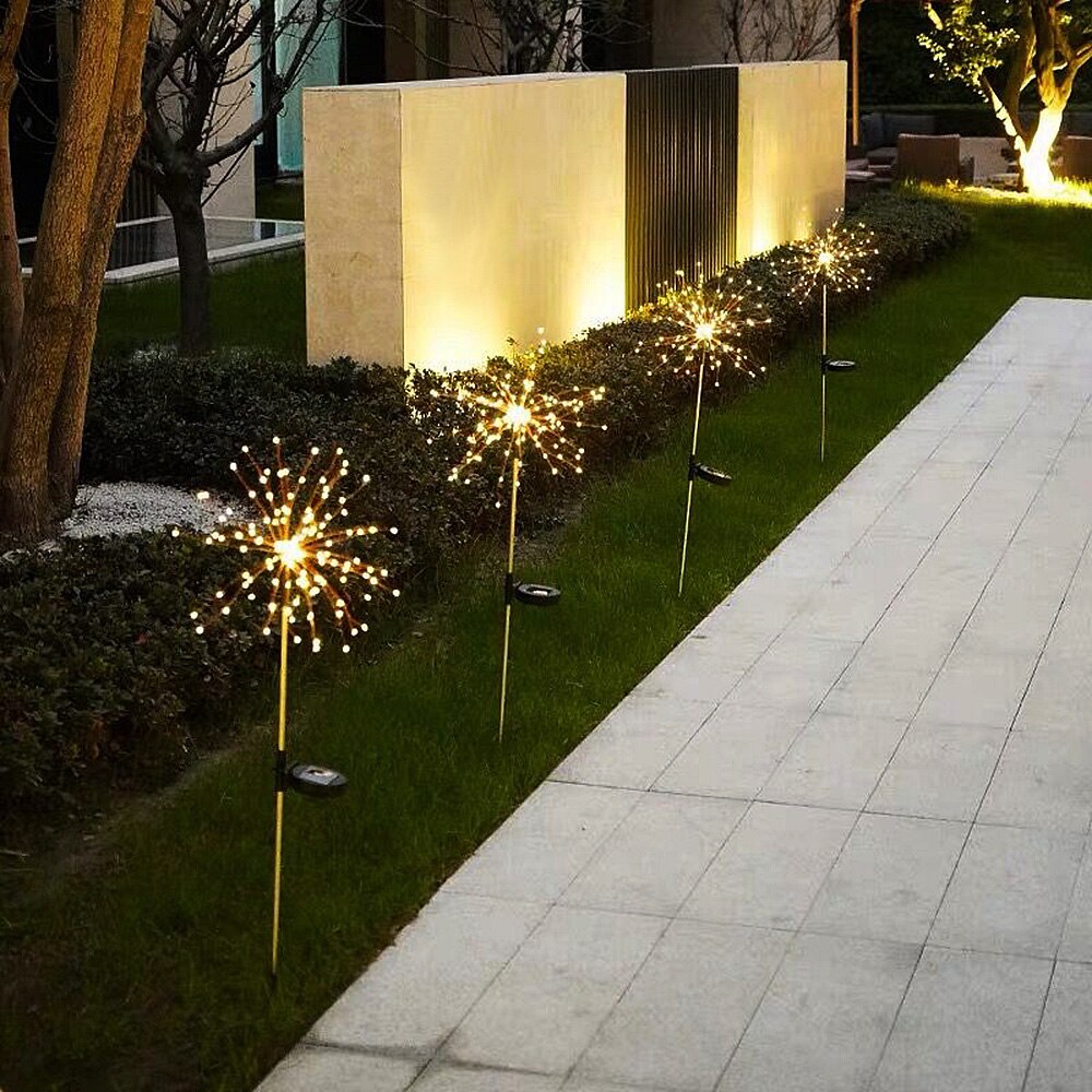 200/150/120 LED Outdoor Solar Powered Grass Globe Dandelion Fireworks Lamp Flash String For Garden Lawn Landscape Holiday Light