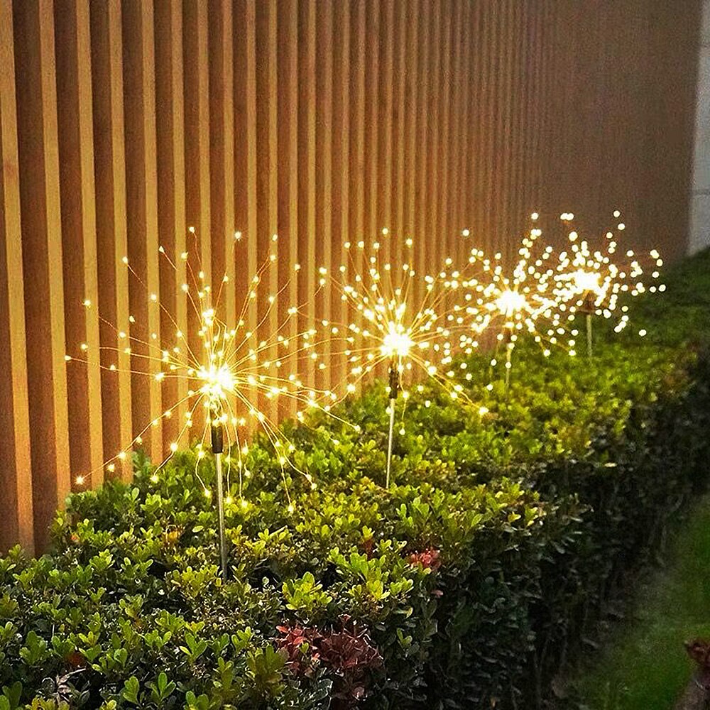 4/2pcs Solar Powered Outdoor Grass Globe Dandelion Fireworks Lamp 150 LED for Garden Lawn Landscape Lamp Christmas Holiday Light