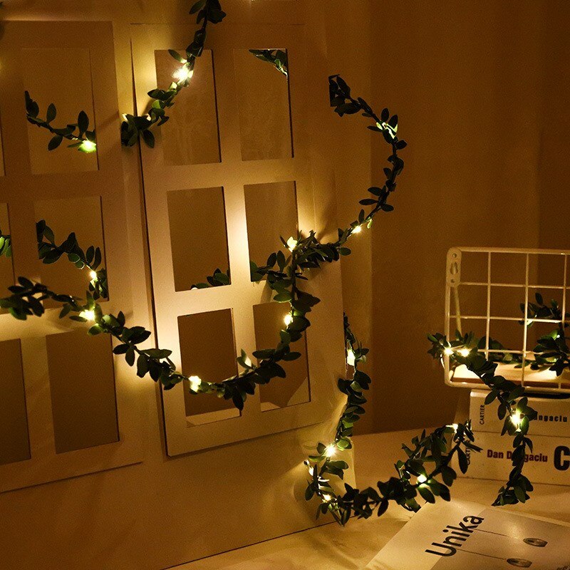 Leaf Garland LED Light Christmas Wedding Party Art Decoration Fairy Tale String Lights New year's Solar Battery Plant Light