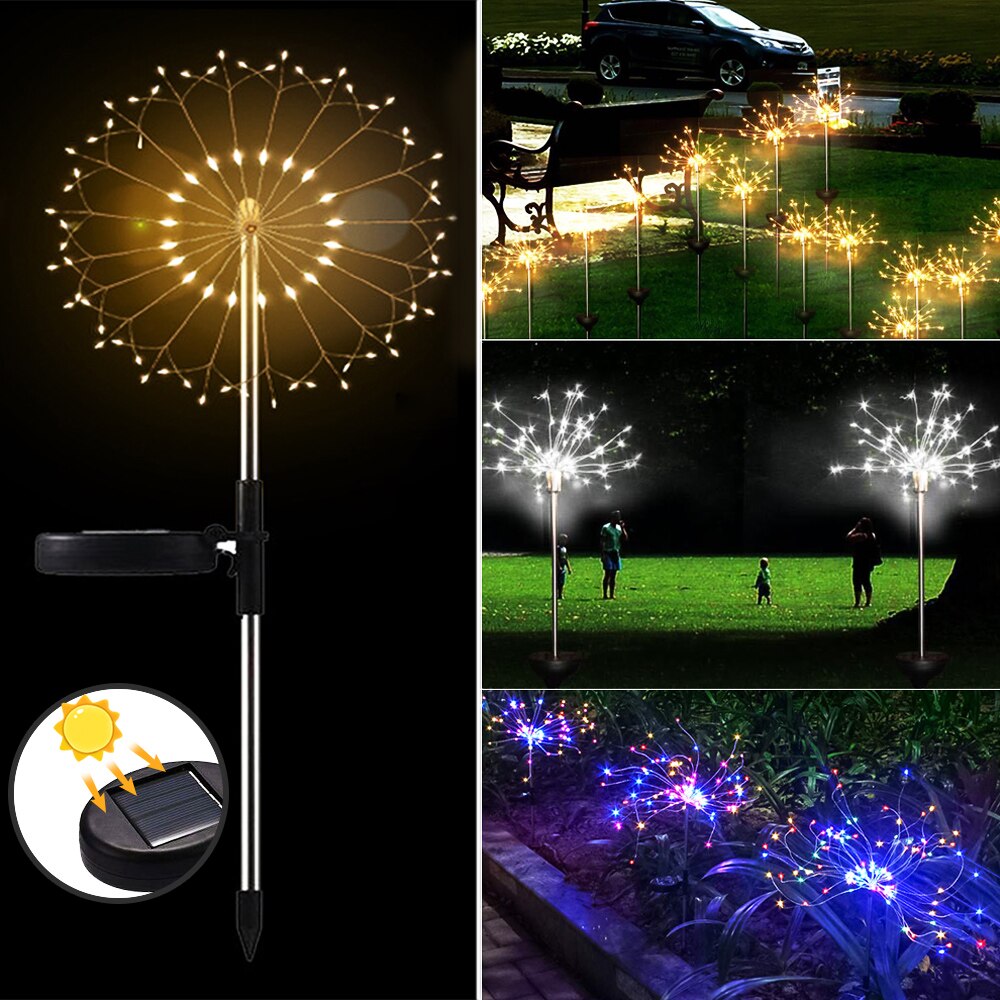 Solar Powered Outdoor Grass Globe Dandelion Fireworks Lamp 90/150 LED for Garden Lawn Landscape Lamp Holiday Light