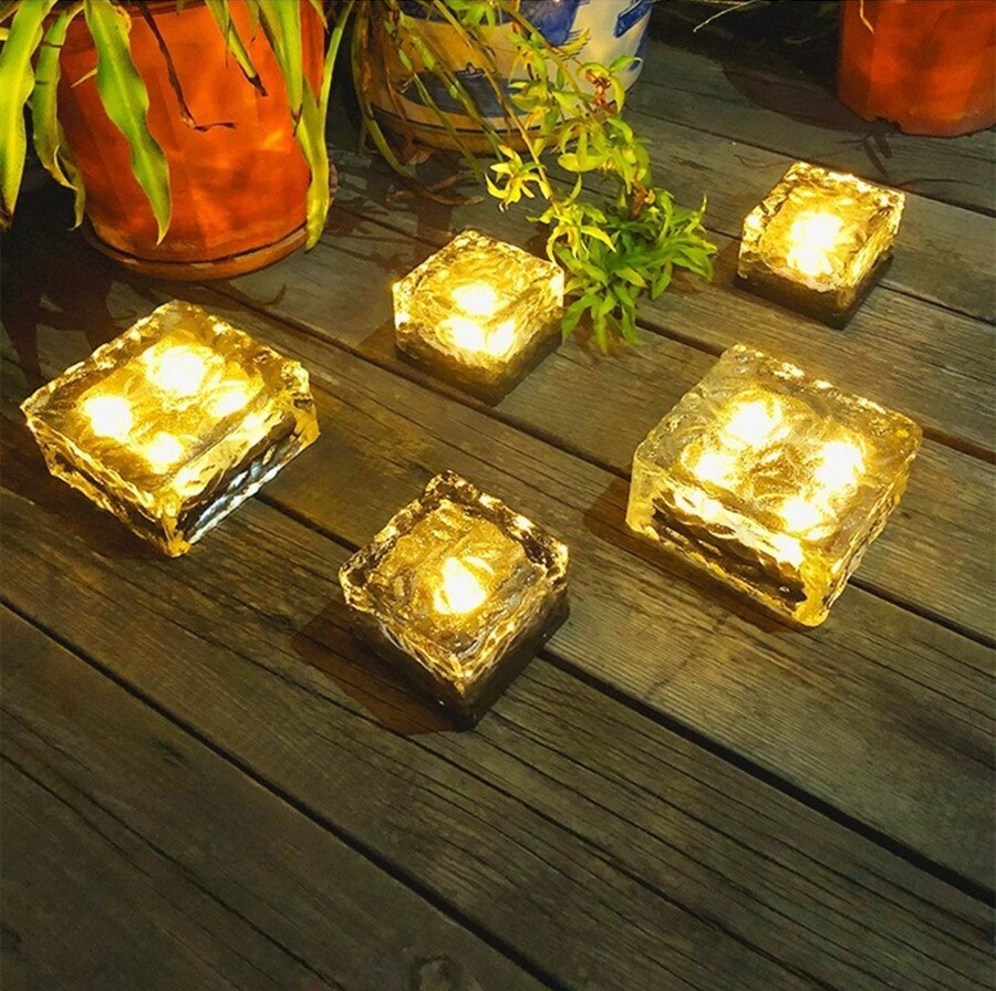 Outdoor Decorations Solar Lawn Garden Lights Decorative Brick Ice Cube LED Light for Pathway Driveway Lanscape Backyard Patio