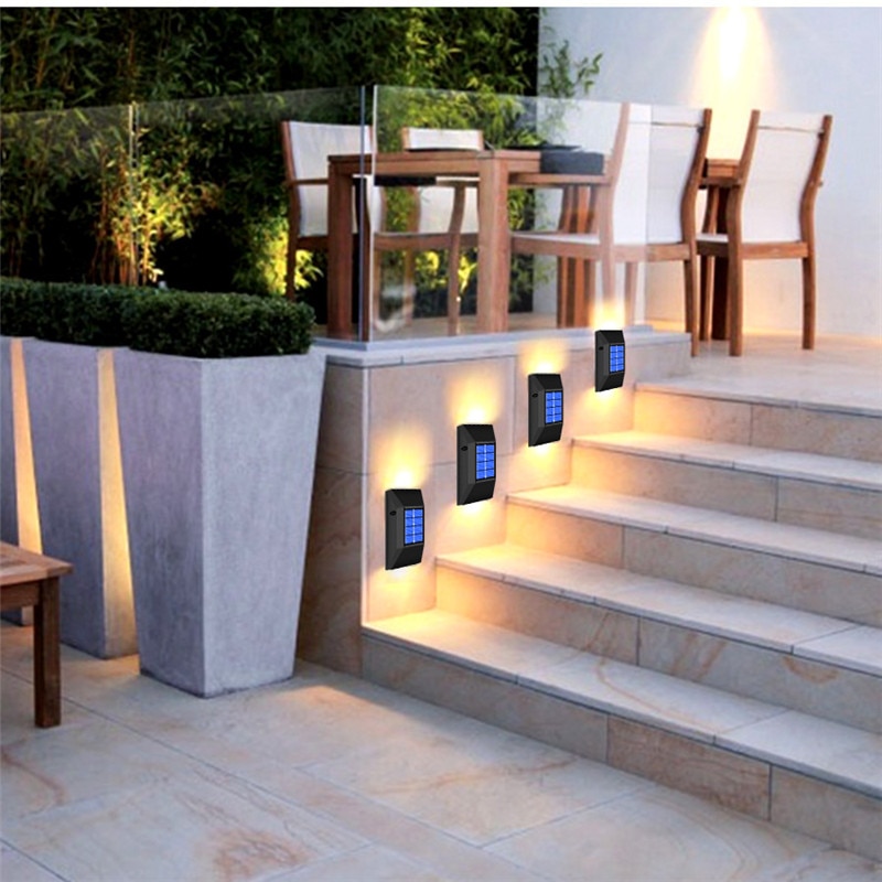 4pc Stainless Steel Solar Lamp Outdoors Garden Wall Lamp Stair Lights Waterproof Sunlight Powered for Garden Decor
