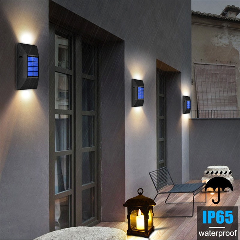 2pcs Solar Wall Lamp Outdoor Waterproof Light Up and Down Garden Balcony LED Street Light for Garden Decorative Home Stair Lamp