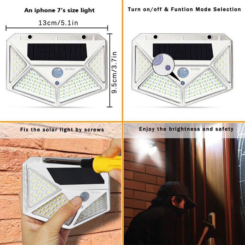100 LEDs Outdoor Lighting Solar Power Motion Sensor Wall Light Solar Outdoor Lamps Garden Lamp Waterproof Solar Wall Lights
