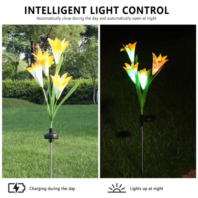 4 LEDs Solar Flower Light Waterproof Garden Landscape Lamp Outdoor Lawn Auto Solar Garden Light Home Decor Flower Night Lights