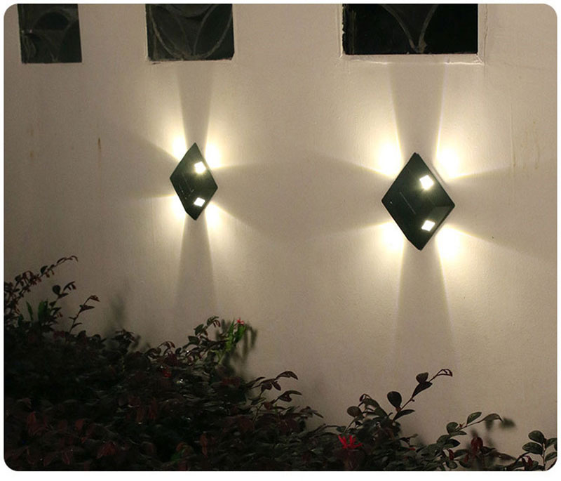 Solar LED Light Outdoor Garden Wall Lamp IP65 Waterproof Outdoor Decor Garden Four-sided Plastic Porch Wall Light Solar Light