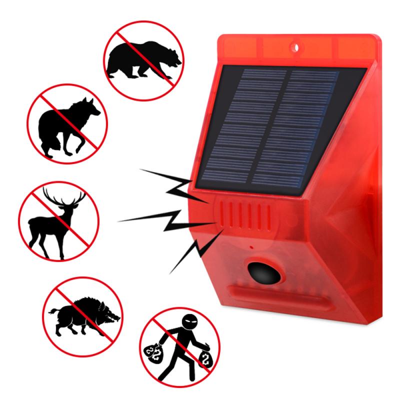 2pc IP65 Solar Warning Light LED Remote Alarm Orchard Anti-theft Alarm Warning Light Solar Sound Alert Flash Warning Sound Light