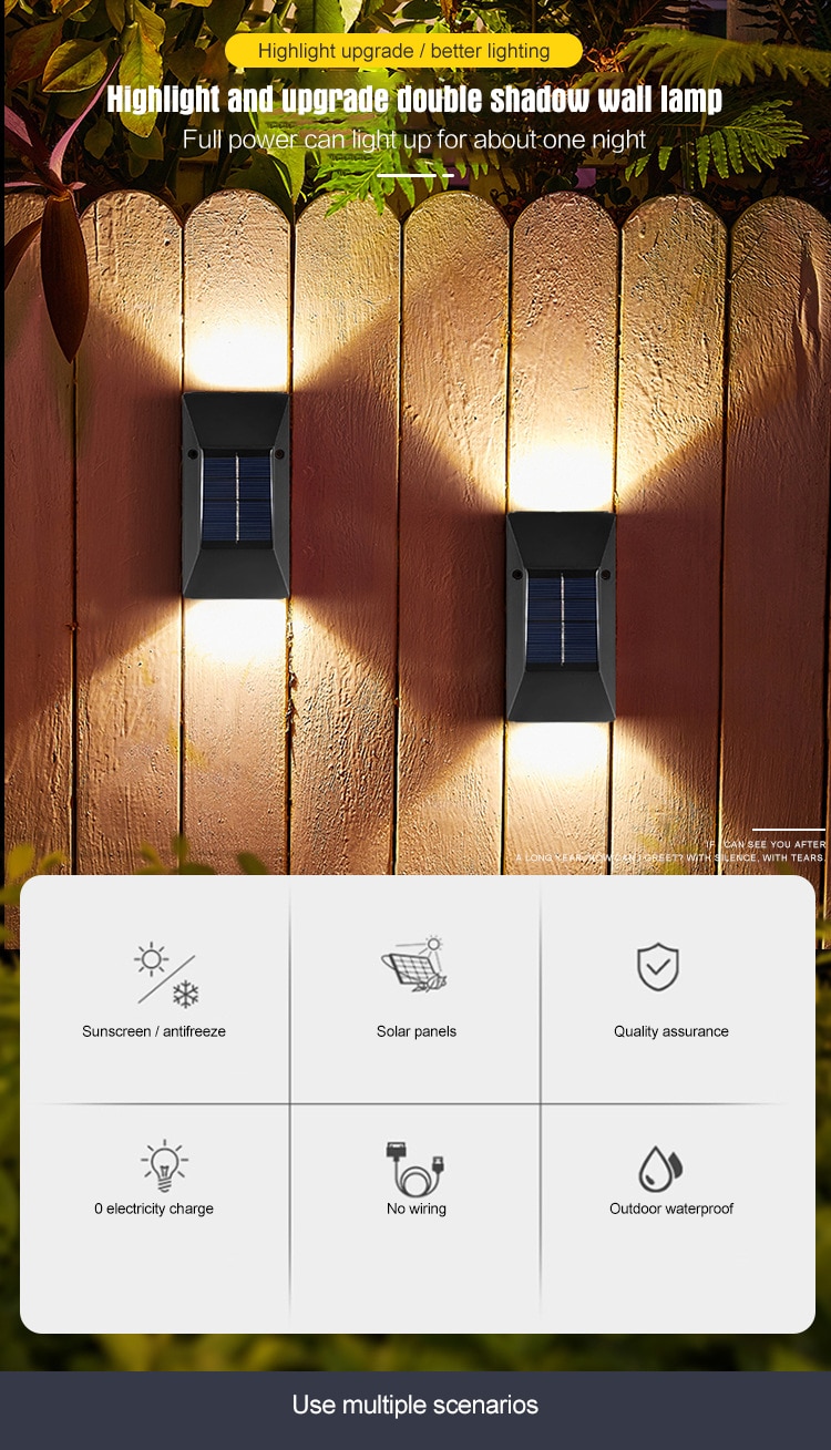 6 LED Outdoor Solar Wall Lamp Waterproof Sunlight Garden Decorative Street Lights Solar Powered Lantern Wall Light Decor Lamp