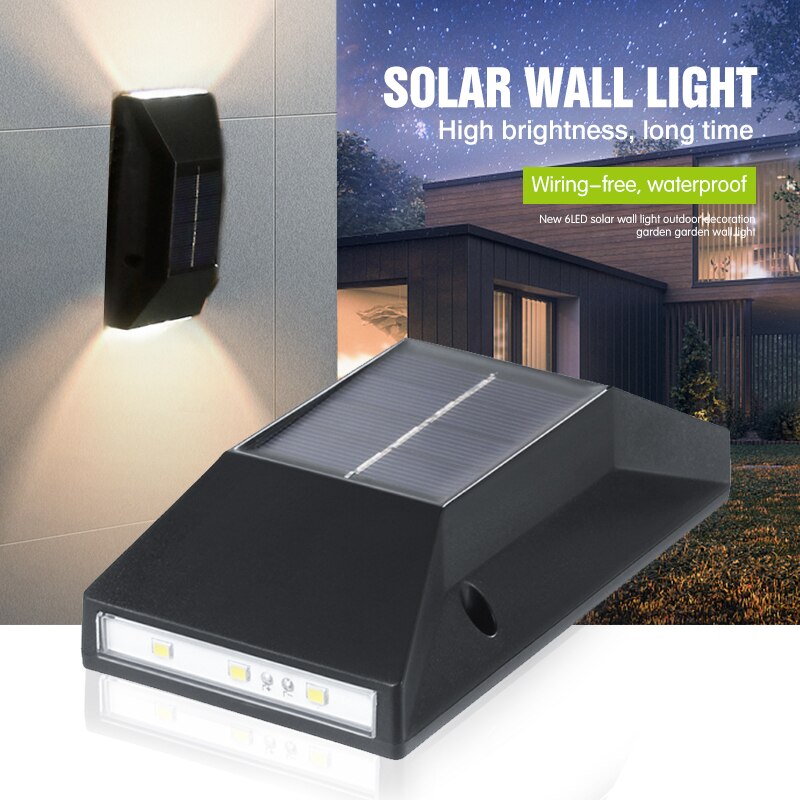 6 LED Outdoor Solar Wall Lamp Waterproof Sunlight Garden Decorative Street Lights Solar Powered Lantern Wall Light Decor Lamp