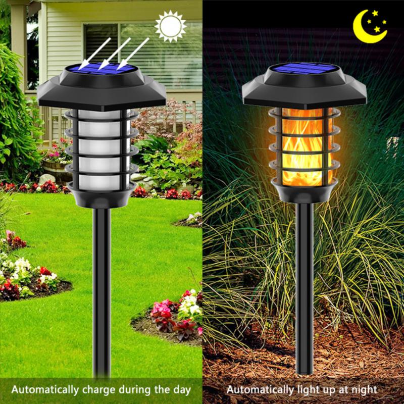 2Pcs Outdoor Solar Flame Lights Waterproof Bright White Lights Torch Lamp Waterproof Garden Lawn lamp for Christmas Garden Patio