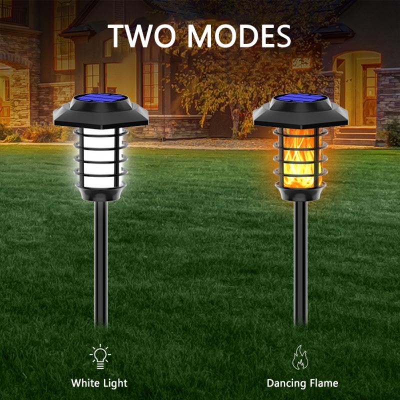 2Pcs Outdoor Solar Flame Lights Waterproof Bright White Lights Torch Lamp Waterproof Garden Lawn lamp for Christmas Garden Patio