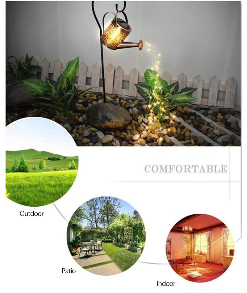 Solar Watering Can String Lights Outdoor Gardening Decor Ornament LED Lamp Garden Art Light Decor Hollow Iron Shower Lights