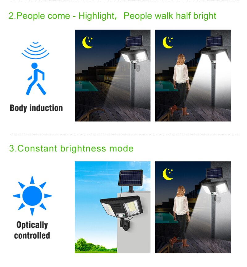 2Pc Solar Street Lights Outdoor Solar Lights with 3 Modes Waterproof Motion Sensor Security Lighting for Garden Patio Path yard