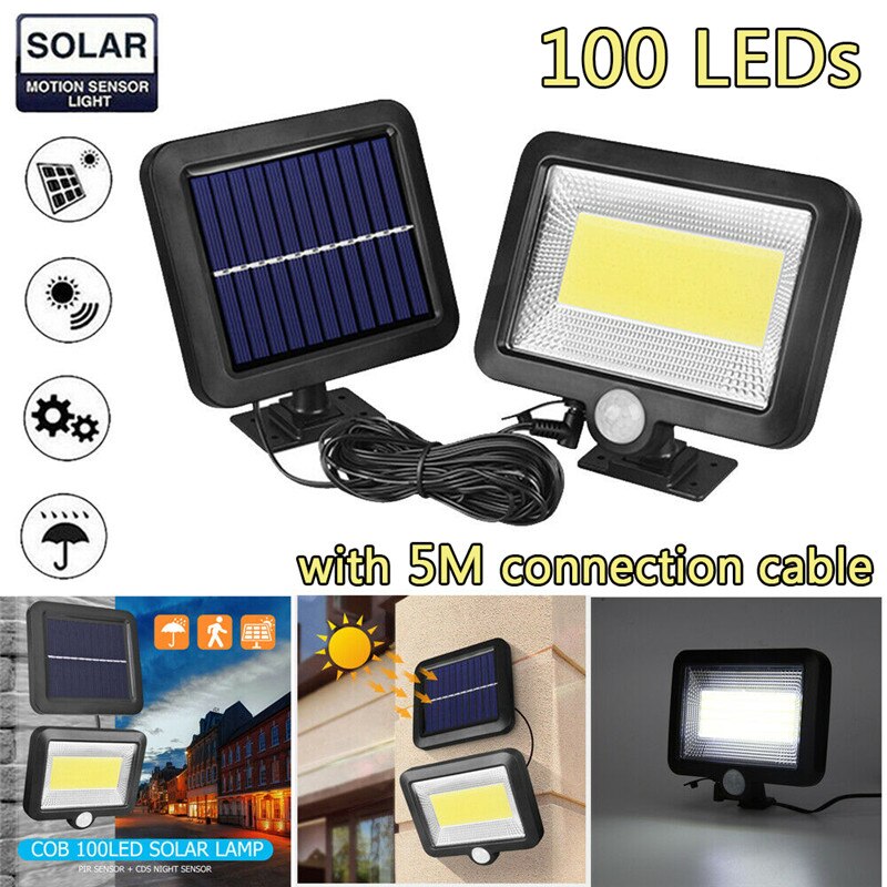2Pcs 100 LED Solar Light Outdoor PIR Motion Outdoor Solar Lamps Solar Garden Light Security Street Flood Wall Lamp Split Light