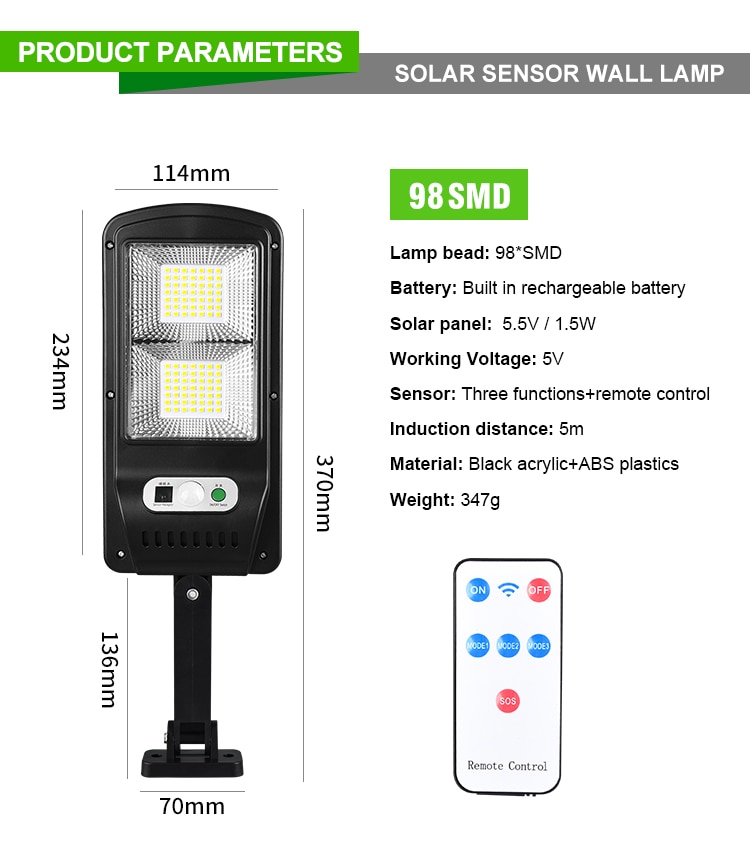 LED Solar Light Power Motion Sensor Garden Wall Lamp Waterproof Solar Lamp Outdoor Remote Sensor Wall Light Street Lamp