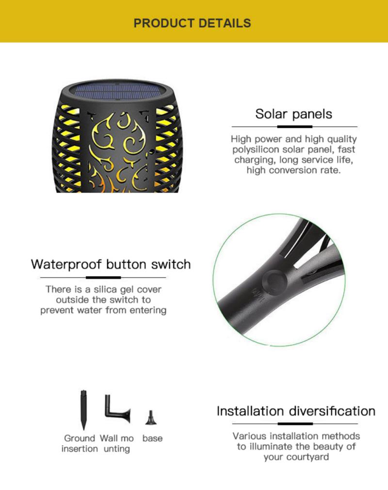 4/10/96 Led Solar Light Outdoor Garden Solar Light Waterproof Flickering Flame Torches Lawn Lamp For Garden Pathway Decoration