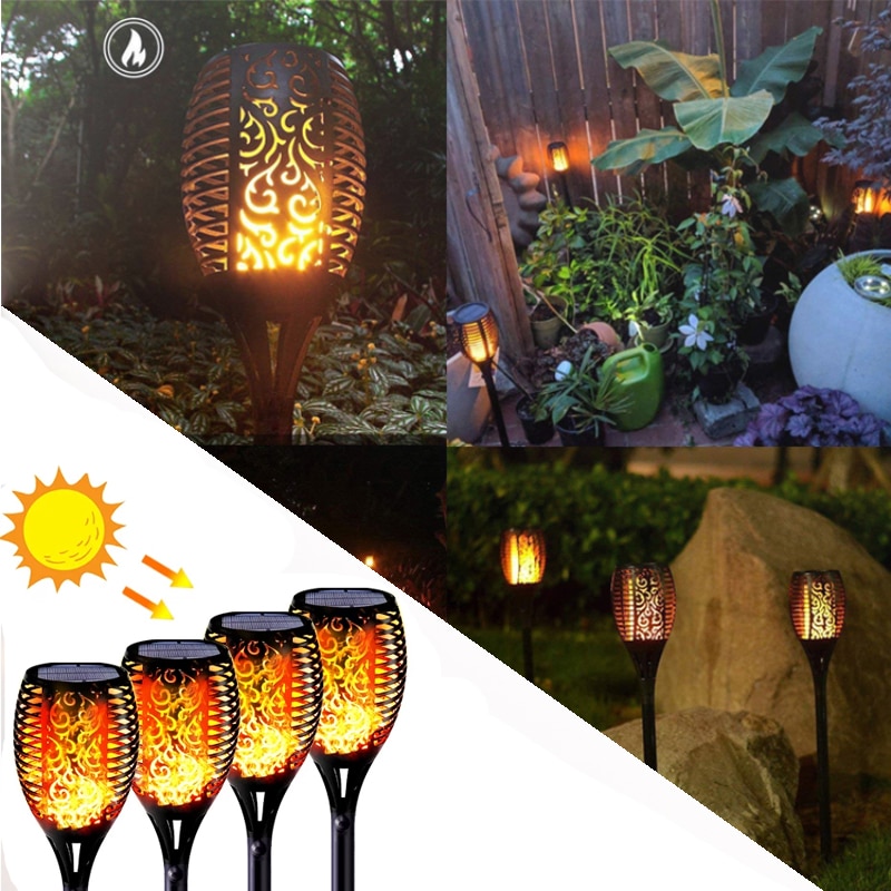 4pc 12LEDs Solar Torch Light Energy Saving Flickering Flame Solar Lights Landscape Decoration Lighting for Garden Patio Pathway