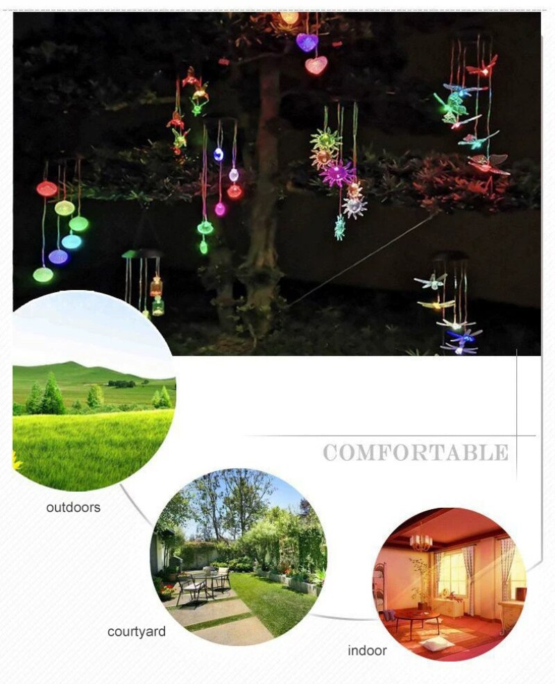 LED Colorful Solar Power Wind Chime Crystal Christmas Decor Outdoor Wind Chime Solar Light for Garden Waterproof Outdoor lamp