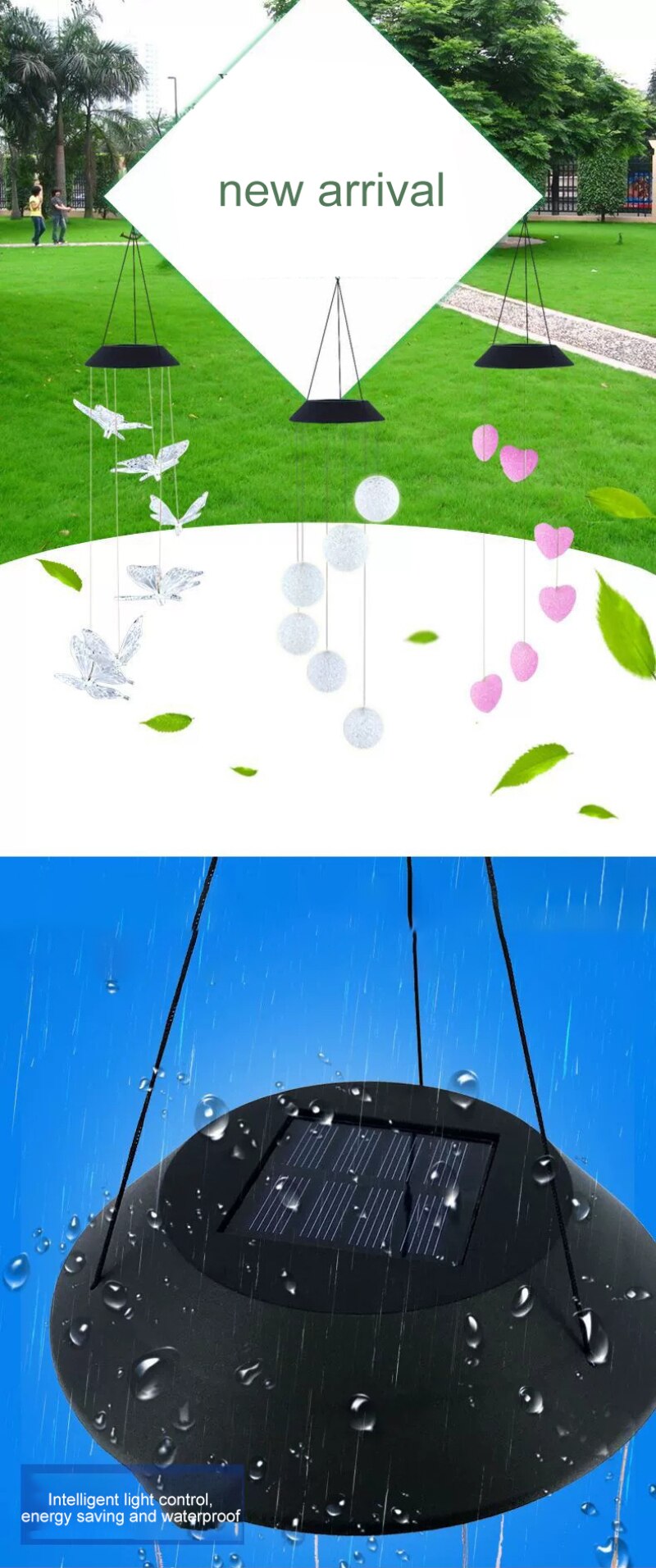 LED Colorful Solar Power Wind Chime Crystal Christmas Decor Outdoor Wind Chime Solar Light for Garden Waterproof Outdoor lamp