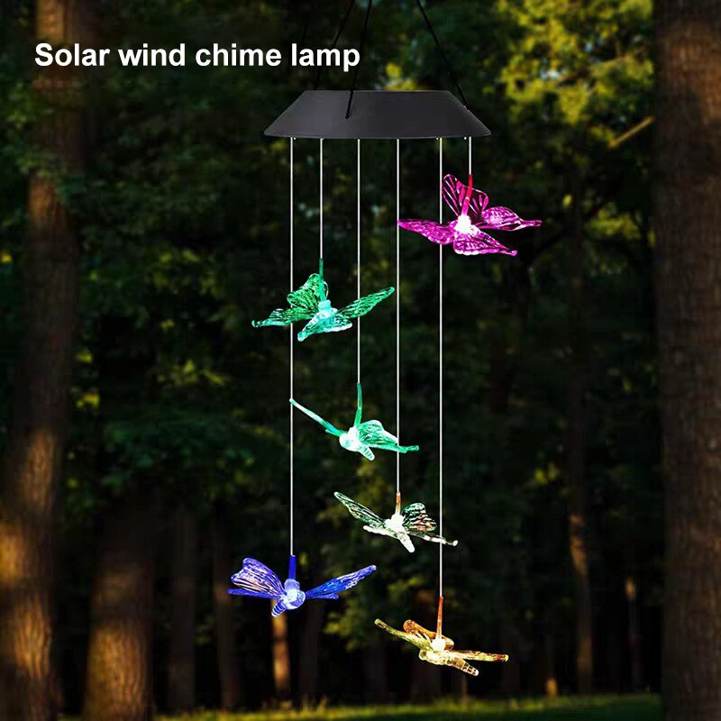 LED Colorful Solar Power Wind Chime Crystal Christmas Decor Outdoor Wind Chime Solar Light for Garden Waterproof Outdoor lamp
