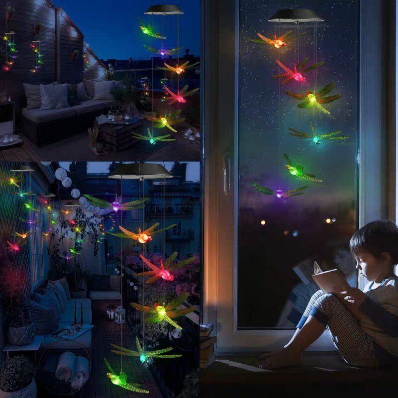 LED Colorful Solar Power Wind Chime Crystal Christmas Decor Outdoor Wind Chime Solar Light for Garden Waterproof Outdoor lamp