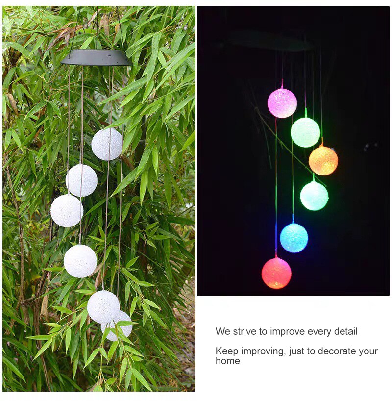 LED Colorful Solar Power Wind Chime Crystal Christmas Decor Outdoor Wind Chime Solar Light for Garden Waterproof Outdoor lamp
