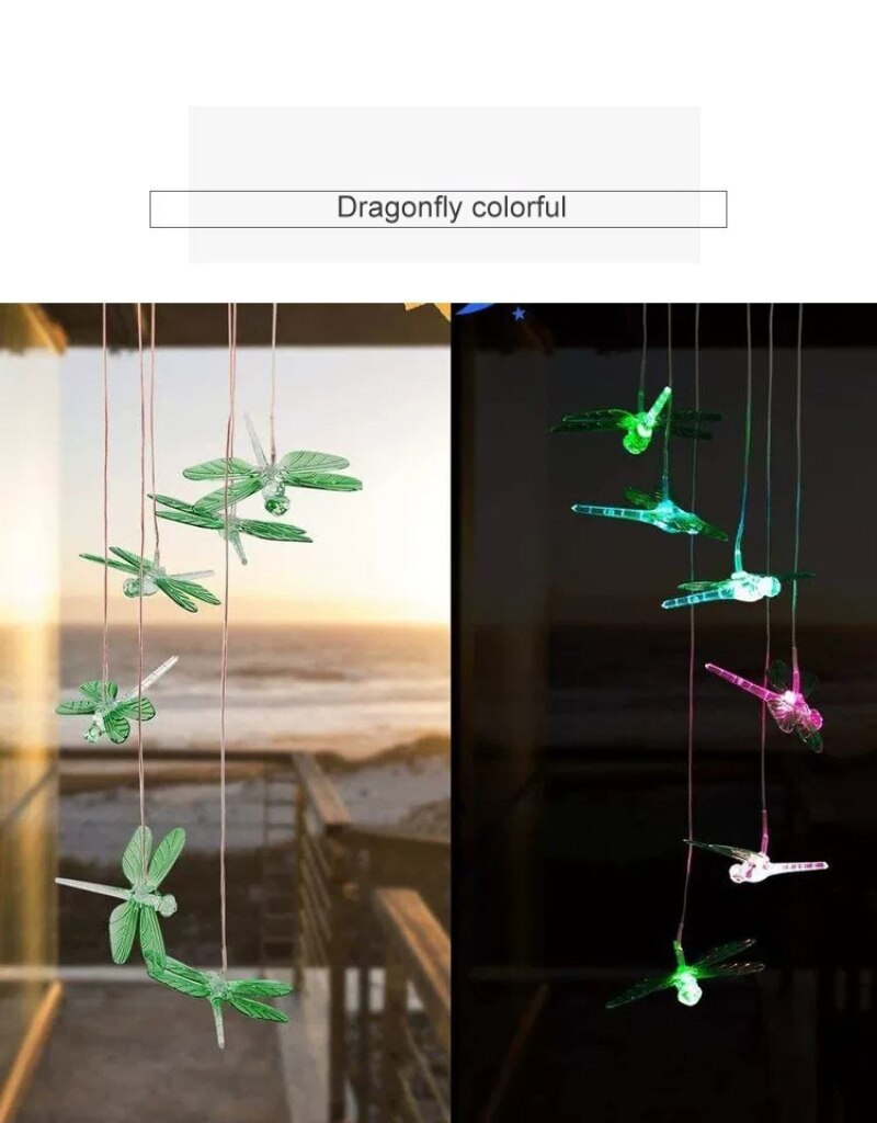 LED Colorful Solar Power Wind Chime Crystal Christmas Decor Outdoor Wind Chime Solar Light for Garden Waterproof Outdoor lamp