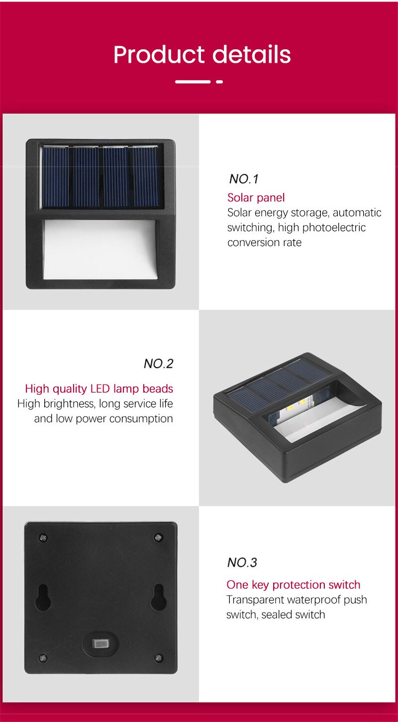 LED Solar Lights Step Lamp Outdoor Lighting Garden Decoration Railing Lamp Wall Stairs Waterproof Fence Lamp Landscape Light