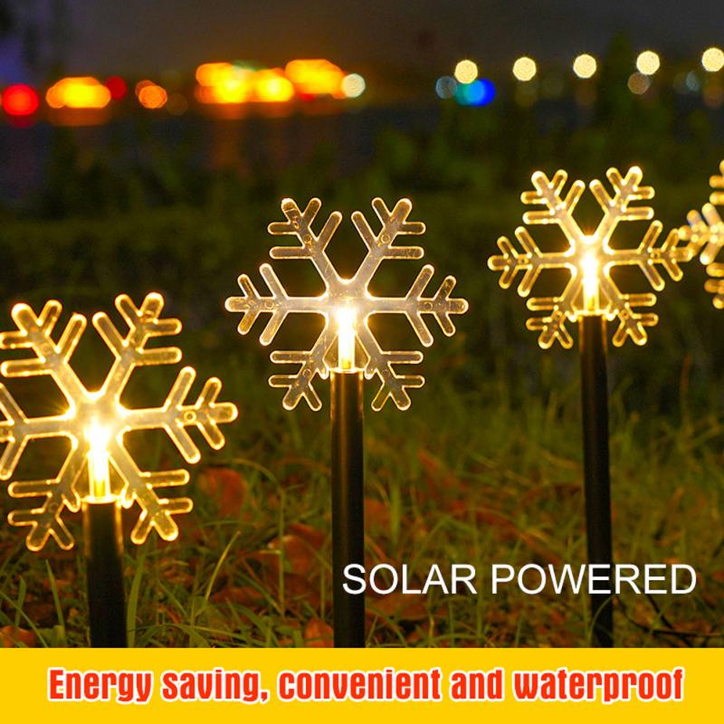 Led Solar Pathway Lights Christmas Lights Snowflakes Stars Solar Ground Plug-in Lamp for Garden yard Christmas Decorations