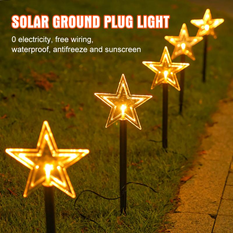 Led Solar Pathway Lights Christmas Lights Snowflakes Stars Solar Ground Plug-in Lamp for Garden yard Christmas Decorations