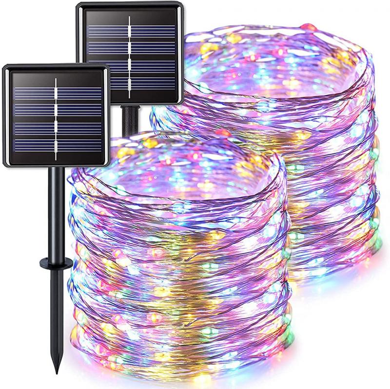 2 Sets Outdoor Garden Decoration Garland Waterproof 8Modes Copper Wire Light For Christmas Street Patio Solar Fairy String Light