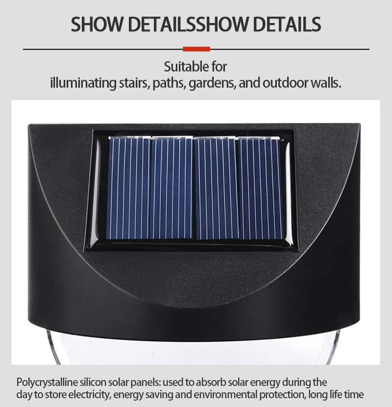 White Light Warm Solar Lamps Suction Wall Stepped Garden Balcony Solar Lamp Outdoor Waterproof Parks Staircase Step Lights