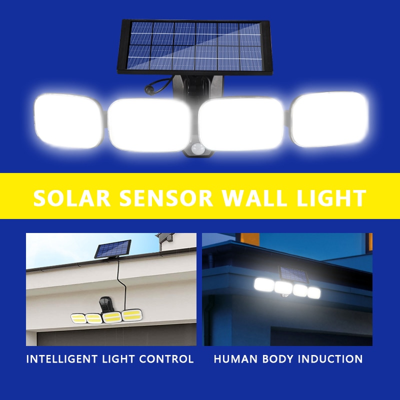 Waterproof Solar Light Outdoors 200LED 240COB Four Head Wide Angle Lighting Motion Sensor Solar Lamp Garden Floodlight Wall Lamp