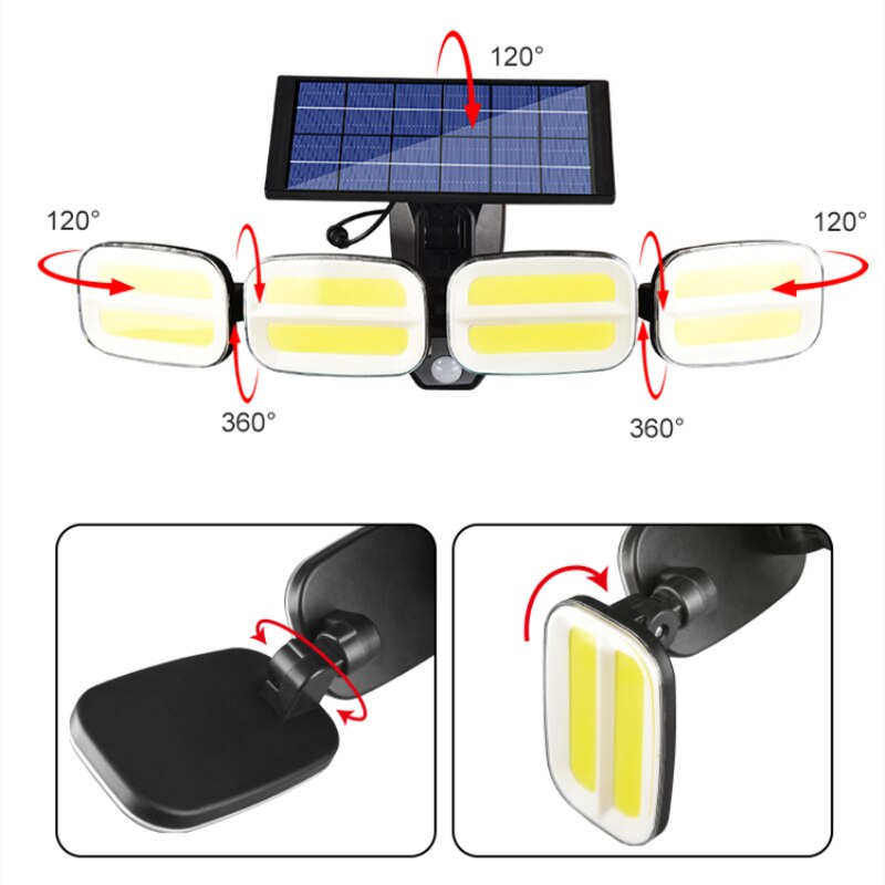 Waterproof Solar Light Outdoors 200LED 240COB Four Head Wide Angle Lighting Motion Sensor Solar Lamp Garden Floodlight Wall Lamp
