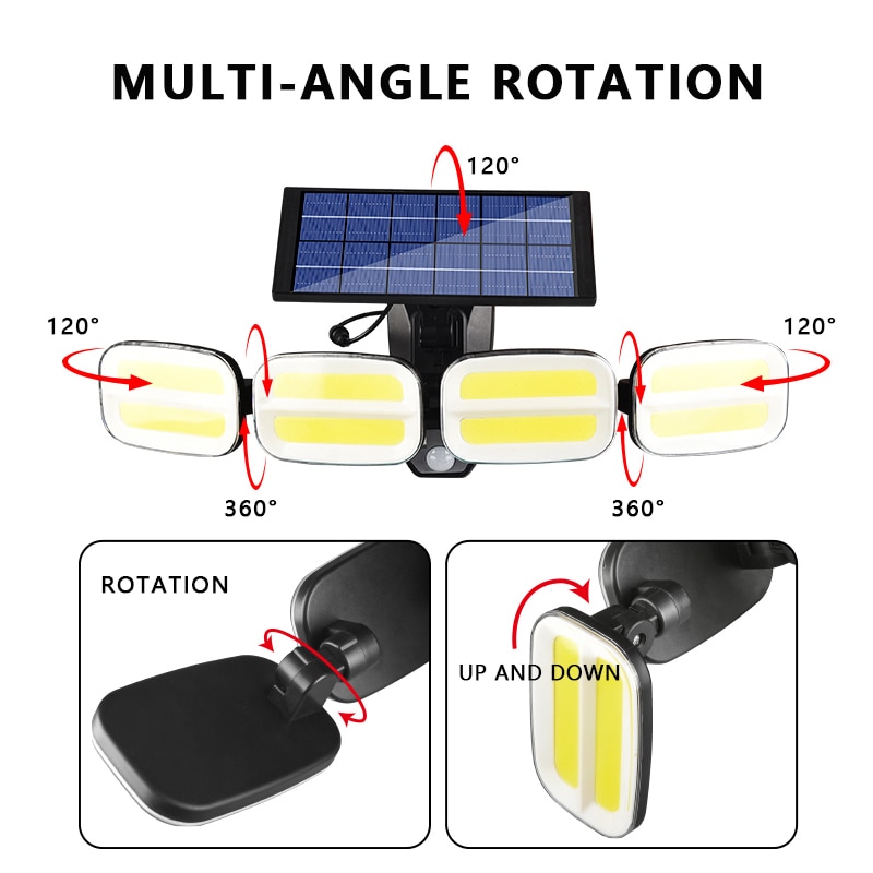 Waterproof Solar Light Outdoors 200LED 240COB Four Head Wide Angle Lighting Motion Sensor Solar Lamp Garden Floodlight Wall Lamp