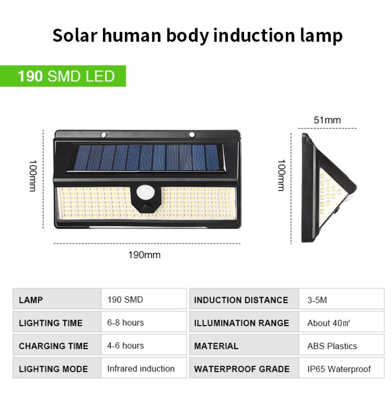 Solar LED Light Outdoor for Garden Led Solar Lamp with 3 Modes Control Outdoor Waterproof Infrared Induction Garden Garage Light