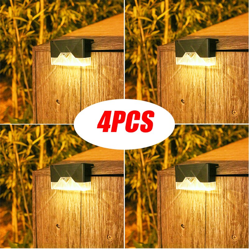 4pcs LED Solar Lamp LED Outdoor Garden Lamp Deck Lights Wall Stairs Solar Stair Light Waterproof Step Light Energy Saving Light