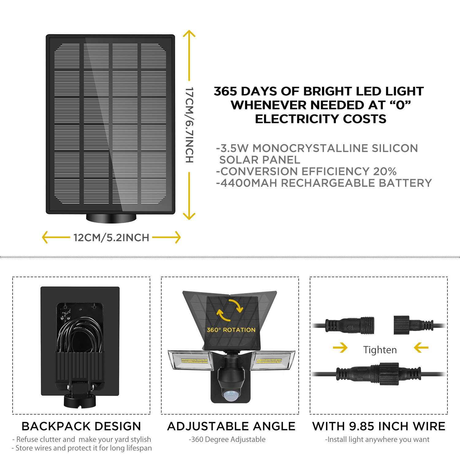 solar double head solar light human body motion sensor spotlight waterproof outdoor adjustable angle garden wall ligh