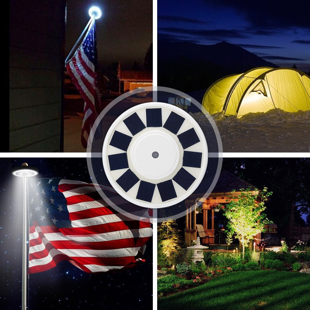 LED Outdoor Solar Powered Camping Lamp Flag Pole Top Light Waterproof LED Tent Night Light