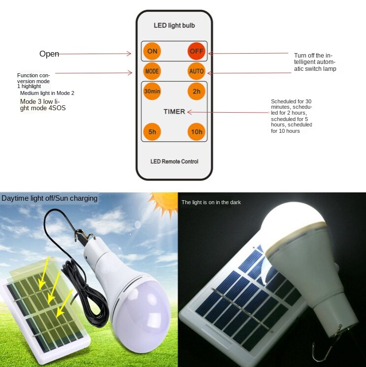 7W 9W 480 600LM Portable LED Solar Remote Control Bulb Solar Light Home Outdoor Lighting LED Solar Bulb Light Garden Light