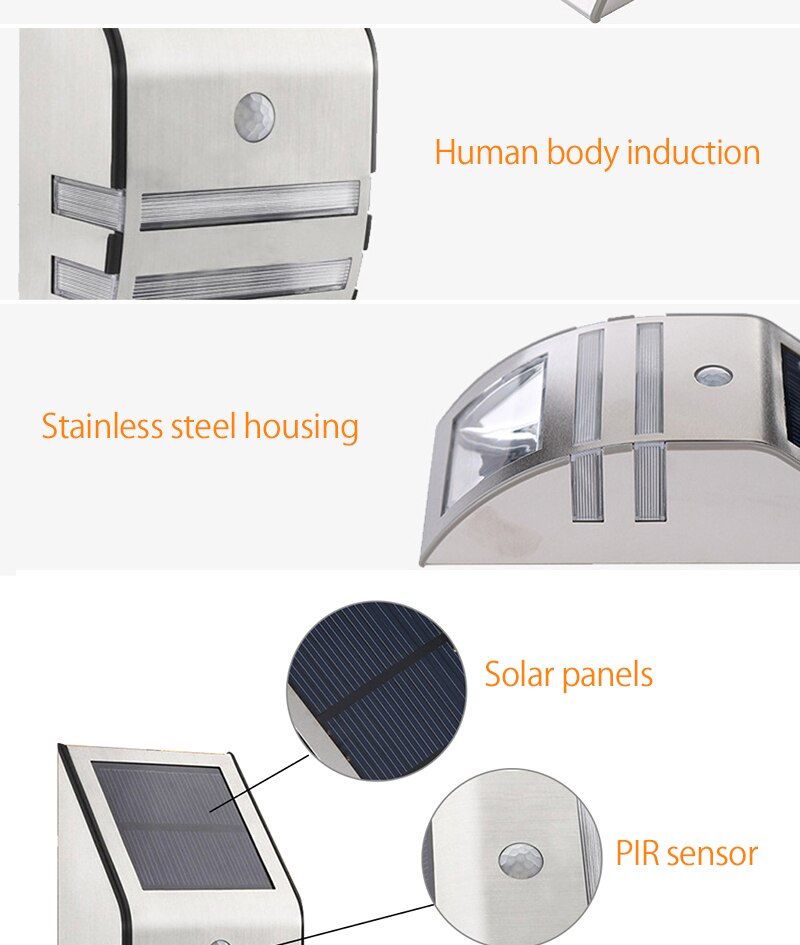 LED Solar Powered Wall Lamp Outdoor Waterproof Home Garden Security Light PIR Motion Sensor Human Body Infrared Light