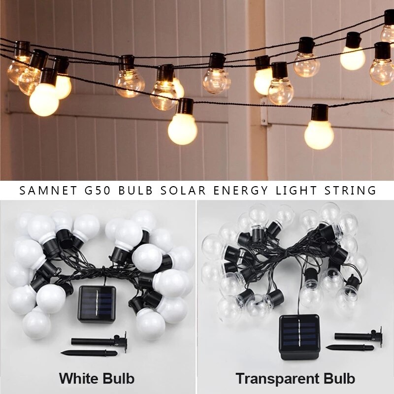 Solar outdoor led lights fairy garden Street LED G50 Bulb Solar Energy String Light New year Christmas Decorations for Home