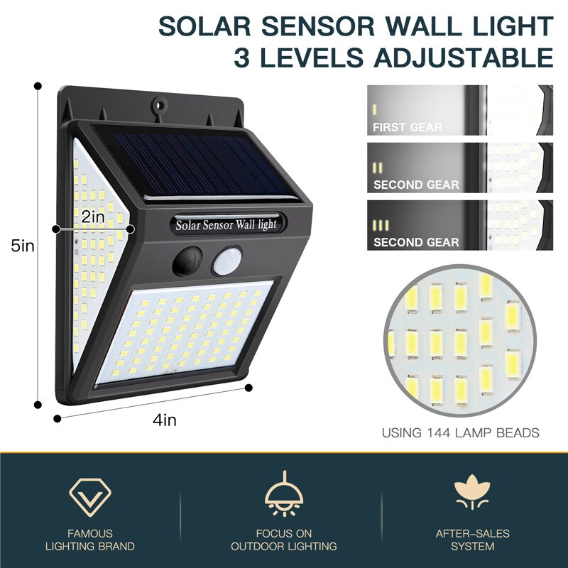 100/144 LED Solar Light Outdoor 2Modes Solar Lamp Powered Sunlight Waterproof Motion Sensor Light for Garden Patio Luces Solares