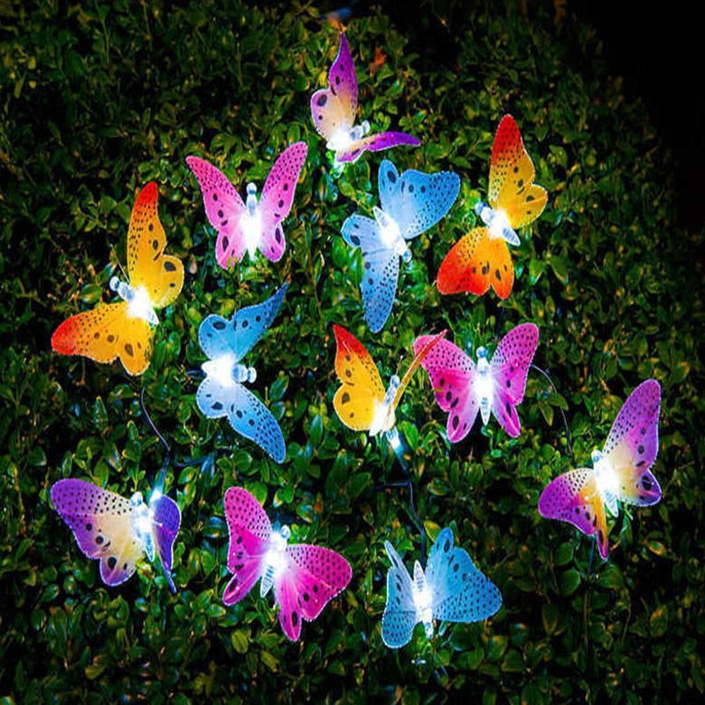 10/20/30 Led Solar Light Outdoors Powered Butterfly Fiber Optic Fairy String Light Waterproof Christmas Lights Garden Decoration